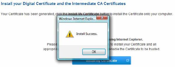 повідомлення Vista IE MS про вдалу установку smime сертифіката